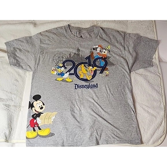 Disney Parks Disneyland‎ GRAY T-shirt Mens Large Mickey Donald Pluto Goofy Chip - Picture 1 of 7